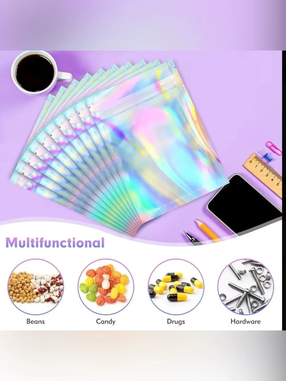 Holographic Reusable Zip Pouches 4x6 pack of 20